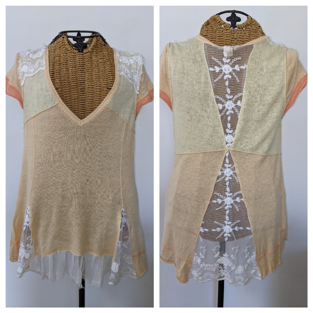Free People yellow lace detail top M